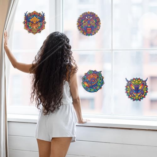 Potchen 48 Pcs Mandala Art Kit DIY Window Clings with Markers - style: Animal