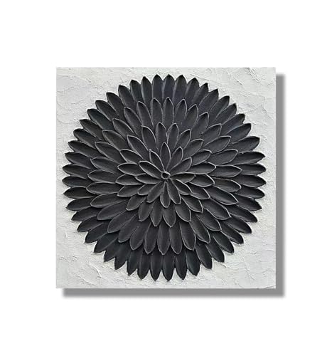 Hand-painted modern minimalist style black and white abstract art with three-dimensional petal texture oil painting Suitable for decoration of living room office corridor and wall 24x24 inches - color: Yi142