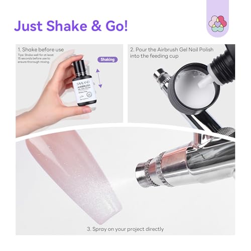 SAVILAND Dilution-Free Airbrush Gel Nail Polish: 6PCS 20ml White Pink Nude Airbrush Paint for Nails 0-Acetone Non-Toxic Airbrush for Nails Gel 28 Days Lasting for Ombre French Nail Art Party - color: Pink Nude