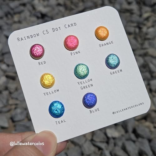 IUILE Handmade Watercolor Paints - Rainbow Dot Card (8 colors). Color Shift, Metallic, Shiny, Shimmer - color: Rainbow Dot
