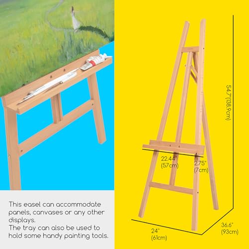 MEEDEN Art Easel Stand for Display - Adjustable Beech Wood Floor Easels for Painting, Holding Canvas up to 60", Ideal for Artist, Adults Painting Canvas, Drawing, Signs - Middle - color: Natural, size: Medium