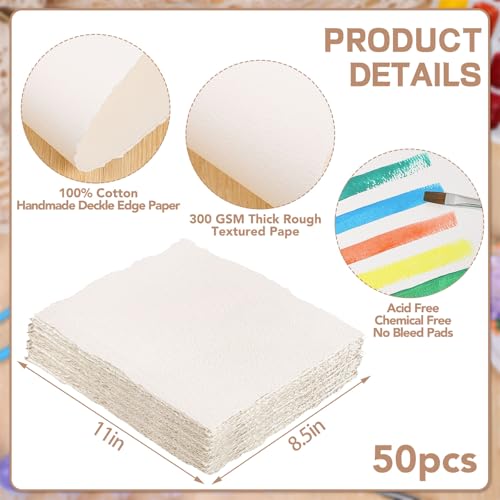 Prudiut Cotton Watercolor Paper, 50 Sheets, 8.5 x 11 in, 300 GSM - size: 8.5 x 11inch