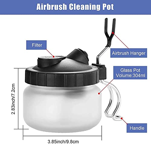 JOYABEST Airbrush Cleaning Pot with Holder - Weighted Glass Jar Waste Collector & Stabilizer - Multi-Purpose Wash Station Bottle with 3 Extra Replacement Filters for Model Painting Hobby