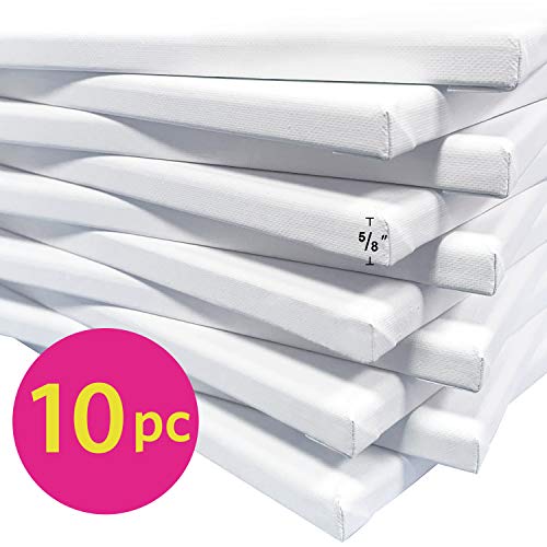 PHOENIX Stretched Canvas for Painting 8x10 Inch/10 Value Pack, 8 Oz Triple Primed 5/8 Inch Profile 100% Cotton White Blank Canvas, Artist Framed Canvas for Oil Acrylic & Pouring Art - size: 8"x10", style: Studio Set (8 Oz.)