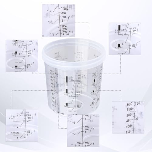 Disposable Paint Gun Cup, HVLP Paint Sprayer Gun Mixing Cups | 20 Ounce(600ML) Kit with 50 Cups and Lids System, Suitable for Automotive, Car Painting And Furniture - size: 20 ounce