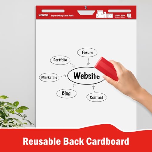 VISCOO Thickened Sticky Easel Pad, 25x30In Chart Paper for Teachers,10 Pack | Self Stick Paper for White Board, Anchor Chart Paper, with Sticky Note, 300 Sheets/10 Pads - size: 25 x 30 Inches, style: 10 Pack