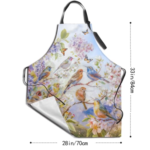 Funny Apron Polyester Grooming Aprons with Pocket for Cooking Kitchen Grilling Adults - color: Spring Bird Blue