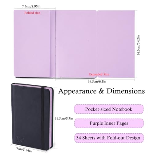 3.54" x 5.7" Taro Purple Paper Sketchbook,34 Sheets Small Mixed Media Notebook,120 GSM Acid-Free Folding Colored Drawing Paper, Hardcover Journal Art Supplies Sketch Pad for Coloring Sketching - color: 120gsm-folding paper taro purple