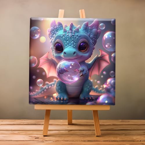 Natuyalo Framed Paint by Numbers Kit for Adults Beginner, Dragon Baby Acrylic Adult Paint by Number Kits on Canvas with Frame, Blow Bubbles Canvas Painting Perfect for Home Decor 12"x12" - color: Color-08