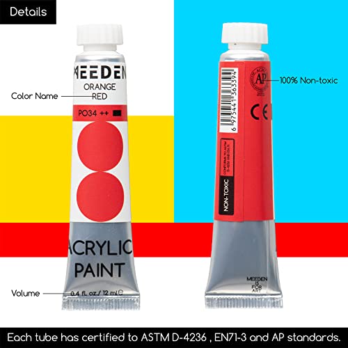 MEEDEN 100 Colors Heavy Body Acrylic Paint Set and 5Pcs Palette Knife Set, Non-toxic 0.41 fl Oz /12ml Tubes for Adults, Beginners