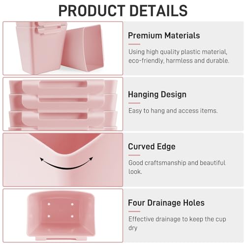 5 Pack Hanging Cup Holders, Multipurpose Rolling Cart Accessories Utility Cart Accessories For Art Craft Supplies, Space Saving Hanging Storage Basket Pencil Holder Makeup Organizers (Pink) - color: Pink