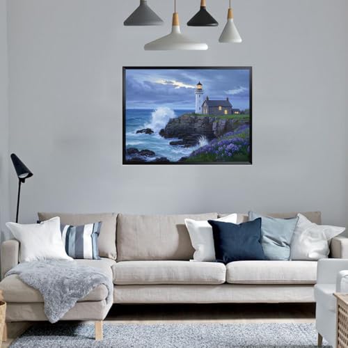 AECIY Seaside Paint by Numbers for Adults Beginners Lighthouse DIY Paint by Numbers Kits Beach Acrylic Painting Home Decor House Art Lighthouse DIY Canvas Painting by Numbers Beach Painting 20x16In - color: P0005