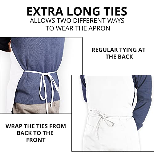 Utopia Kitchen 2 Pack Bib Apron, Adjustable with 2 Pockets, Water and Oil Resistant, Cooking Kitchen Chef Apron for Women Men - color: White