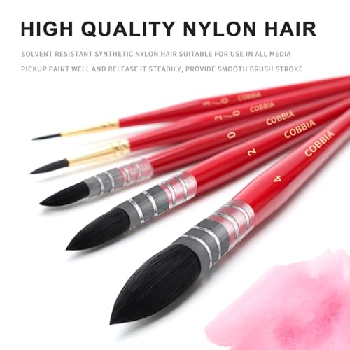 Synthetic Squirrel Hair Watercolor Brushes, 5Pcs, Mop Paintbrushes Detail Watercolor Paint Brush Set Ideal for Artists, Amateur Hobbyists and Painting Lovers - size: 5 Pcs (Small)