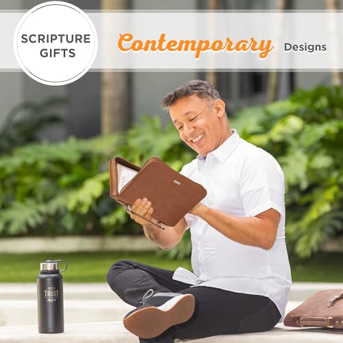 Christian Art Gifts Faux Leather Bible Cover: Faith Sentiment Badge, Brown - size: Medium