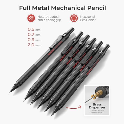 Nicpro 30PCS Black Metal Mechanical Pencil Set in Leather Case | Art Drafting Pencil 0.5-0.9 mm, 2mm Lead Pencil Holders for Sketching Drawing, 16 Tube (6B 4B 2B HB 2H 4H Colors)Lead Refills - color: Black