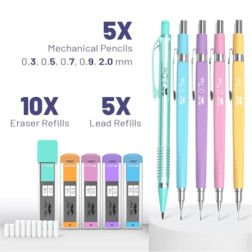 Mr. Pen- Pastel Mechanical Pencil Set, 5 Mechanical Pencils (0.3, 0.5, 0.7 - color: Pastel
