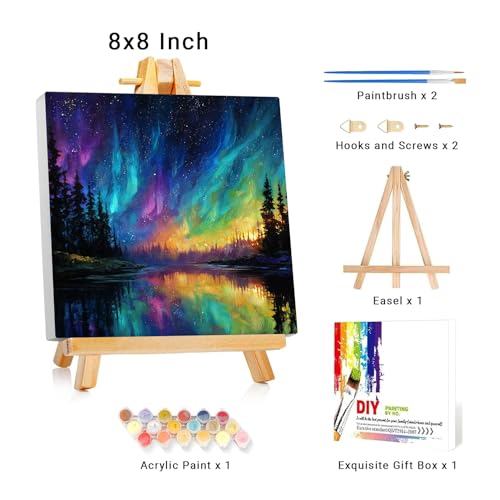 Framed Paint by Numbers Kit for Adults Beginner Kids Ages 8-12 Landscape Adult Paint by Number Kits on Canvas with Easel Starry Night Painting by Numbers for Adults with Frame DIY Painting Kits 8x8 In - color: NZB24, size: 8x8 Inch