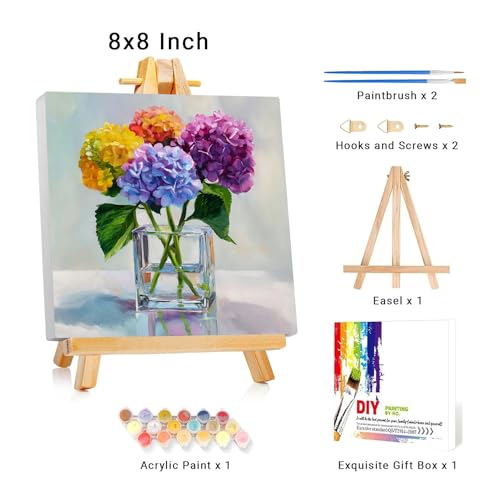 Framed Paint by Numbers Kit for Adults Beginner & Kids Ages 8-12 Flowers Adult Paint by Number Kits on Canvas with Easel Floral Painting by Numbers for Adults with Frame DIY Painting Kits 8x8 Inch - color: NZB27, size: 8x8 Inch