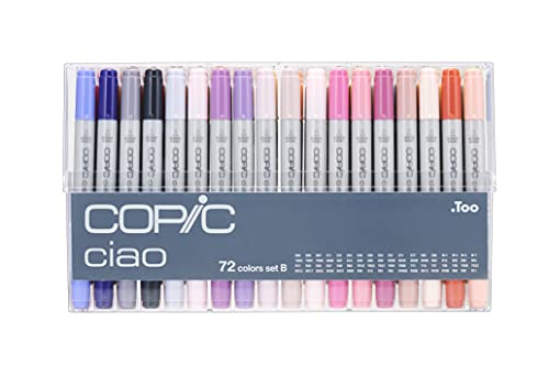 Copic Ciao, Alcohol Markers, 72 Colors, Dual Brush Tip Art Markers for Artists & Creators, Blendable Markers for Coloring Drawing & Illustration Art - Set B - color: Set B