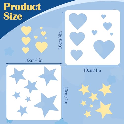 8Pcs Moon and Star Stencil, Small Reusable Plastic Art Craft Templates for Painting, Moon Star Heart and Circle Stencils for Fabric Walls, Arts, Wood, Paper, Home Decoration DIY Craft Projects