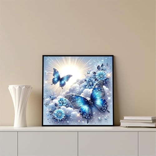 Butterfly Diamond Art Kits for Adults, Blue Flowers Diamond Painting Kits - color: CM025