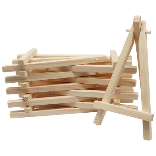 10 Pcs 5.7 Inch Mini Wood Display Easels - Natural Wooden Tabletop Easel Stands for Displaying Photos, Pictures, Art Cards & Small Canvases