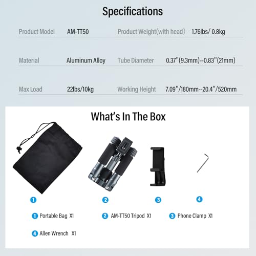 SIRUI AM-TT50 Aluminum Mini Tabletop Tripod, 360° Ball Head, 20" - style: AM-TT50