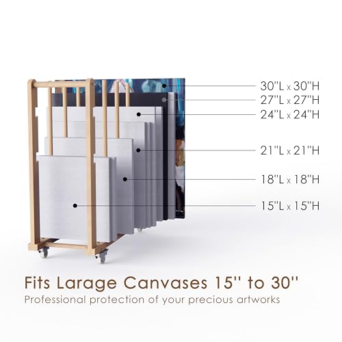 Art Storage Rack, Art Canvas Storage, Art Drying Rack, Canvas Boards Rack Art Storage with Handle & Caster Wheels for Drawing Board, Panel, Paper Pad for Art Studios, Artworks, Gallery - size: 12.5"D x 28.7"W x 32.5"H