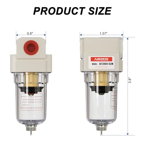 AIRZOE 1/4" NPT Air Dryer for Compressor - Air Compressor Water Separator AF2000-02, Manual Drain,5 Micron Brass Element, Poly Bowl - size: 1/4" NPT