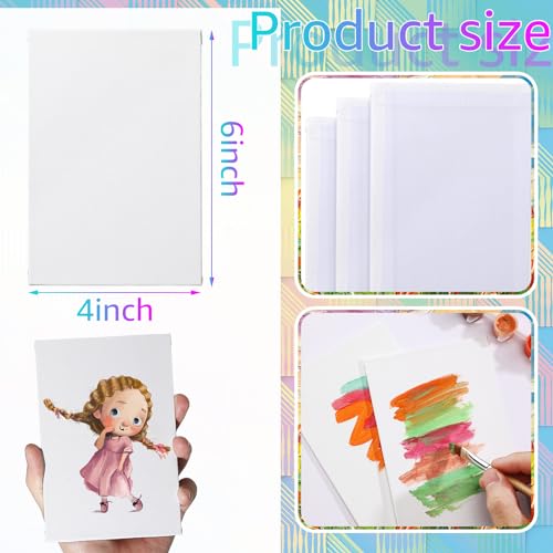 Moinchore 100 Pcs 4 x 6 Inch Mini Painting Canvas Panels Bulk Tiny Art Canvases for Painting Panels Cotton Blank White Small Canvas Acid Free Boards for Watercolor Acrylic Oil Paint - size: 4 x 6 Inch