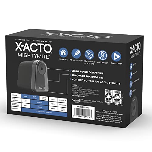 X-ACTO Pencil Sharpener, Mighty Mite Electric Sharpener, with Pencil Saver®, SafeStart® Motor, Black, 1 Count - Home, Office, School, Teacher Supplies (Pack of 3) - size: Pack of 3