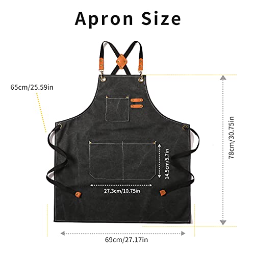 Tosewever Canvas Cross Back Chef Cotton Aprons for Men Women with Large Pockets - color: Beige