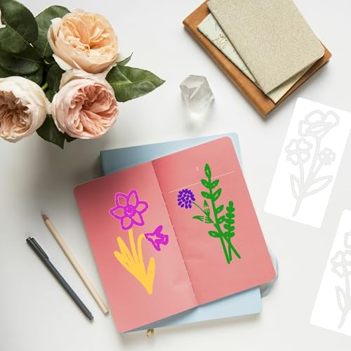 50 Pcs Small Flower Stencils for Painting on Wood,6 "Reusable Floral and Leaf Stencils for Wall Paper,Scrapbooking,Canvas Fabric,Card Making,Pottery,Plastic Boxes - color: Small Flower(50Pcs)