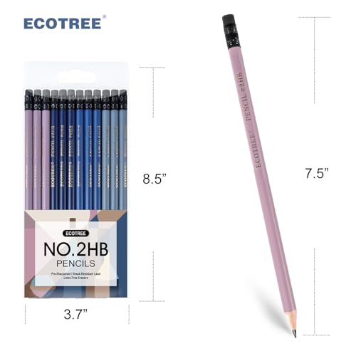 ECOTREE Pre-Sharpened #2 HB Pencils, Back to School Supplies, 12 Count | Graphite Number 2 Pencils for Kids Students, Latex-Free Eraser, Smooth Writing, Drawing, Sketching, Classroom Gifts - color: Morandi, style: 12 COUNT