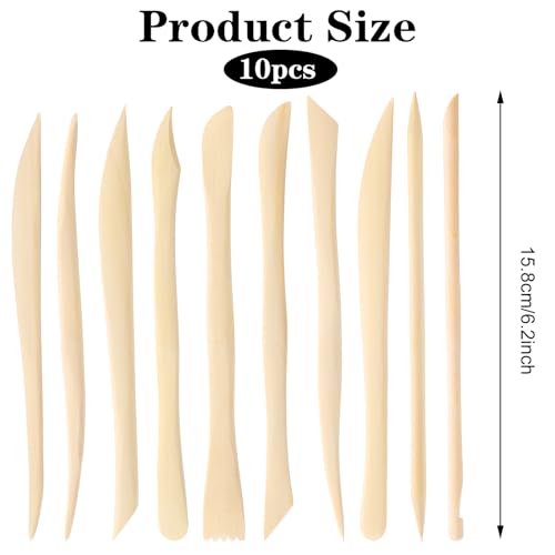 10Pcs Wooden Clay Sculpting Tools, 6.2'' Smooth Double Ended Clay Modeling Tools, Polymer Clay Tools Sculpting, Wood Pottery Clay Tool Kit for Ceramics Soap Playdough Carving Supplies