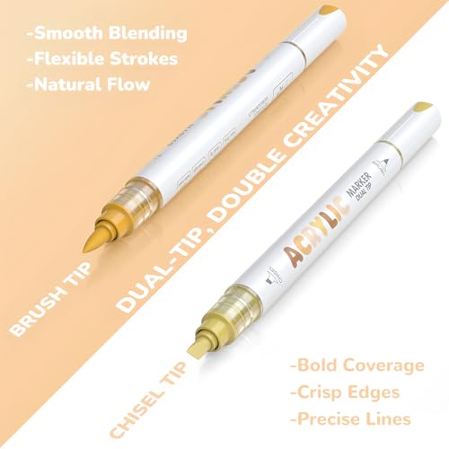 Guangna 12 Skin Tone Dual Tip Acrylic Paint Markers, Brush Tip & Chisel Tip Acrylic Paint Pens for Pumpkin Paint, Rock, Wood, Glass, Paper, Coloring Book, Ceramic, Canvas, Water-Based Ink - color: Skin Tone