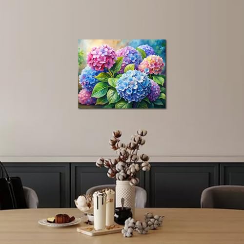 Rebotipy Flower Watercolor Hydrangeas Adult Paint by Numbers Kit | art on 16x20 inch unframed canvas with paints and brushes; proudly display your creation as wall decor. - color: Number07