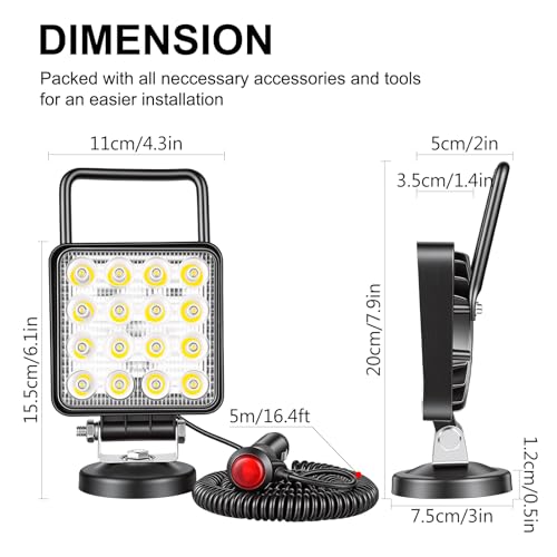 Willpower 4 inch 48W LED Work Light Bar with Magnetic Base, Cigarette Lighter Powered, Portable Off Road Lights Spot Driving Fog Lights for Truck 4x4 Car SUV Trailer Tractor Engineering Garage Camp - size: 4'' - 48W - Spot