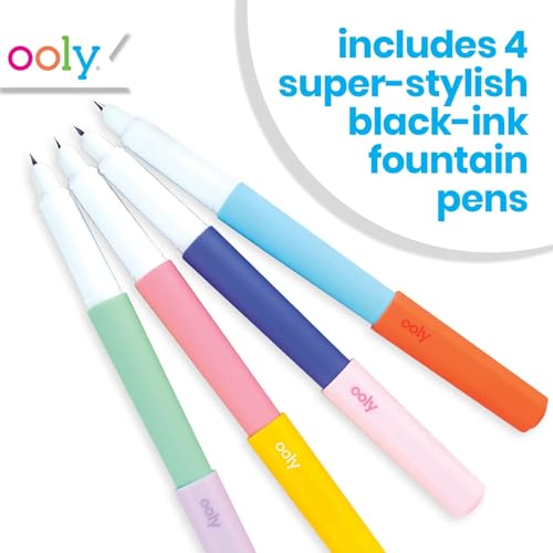 Ooly Fab Fountain Pens, Pack of 4, Black Ink | Ages 12+, Fine Fountain Tip for Calligraphy Drawing, Refillable Black Ink Cartridges, School Supplies for Kids and Adults - style: Black Pens (4 Pens)