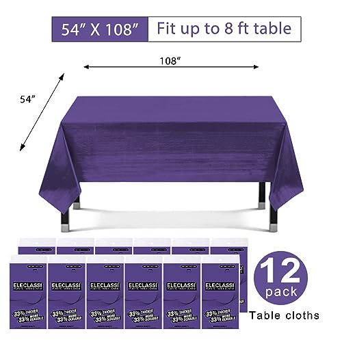 Eleclassi Purple 12 Pack Premium Disposable Plastic Tablecloth 54 x 108 in - Plastic Table Cloth Disposable Tablecloth for Rectangle Table Up to 8 Feet - color: Purple, size: 12 Pack Rectangle
