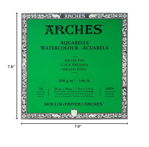 Arches Watercolor Paper Block, Cold Press, 7.9" x 7.9", 140 pound - size: 7.9"x7.9", style: Cold Press