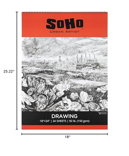 SoHo Urban Artist Softcover Drawing Pad - 18"x24", 6 Pack w/144 Sheets Total - 92 lbs/150gsm, Mixed Media, Dual-Sided, Acid-Free, Wire-Bound, Micro-Perforated, Repeated Erasing & Reworking - size: 18"x24"