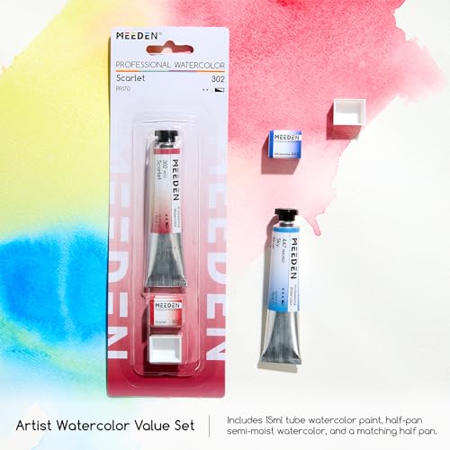 MEEDEN Professional Artist Watercolor Paint: Orange Yellow - 15ml/0.5oz | Water Color Tube, Semi-Moist Pigment Half Pan and Empty Matching Half Pan for Artists Pros - color: Orange Yellow