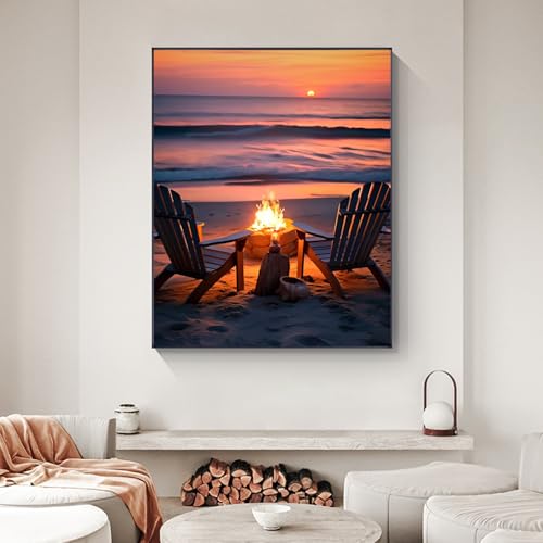 Yezavesu Beach Paint by Numbers Kit for Adults, Campfire Adult Paint by Number Kits on Canvas Without Frame, DIY Acrylic Sunset Painting by Numbers for Home Wall Decor Gift 16x20 Inch - color: YOPNF09