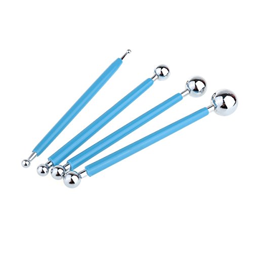 Ecjiuyi 9PCS Sculpting Tools,4PCS Double-Ended Metal Ceramic Clay Ball Stylus Dotting Tools and 5PCS 2 Way Silicone Polymer and Embossing Paper Flower Indentation Tool Set - color: blue