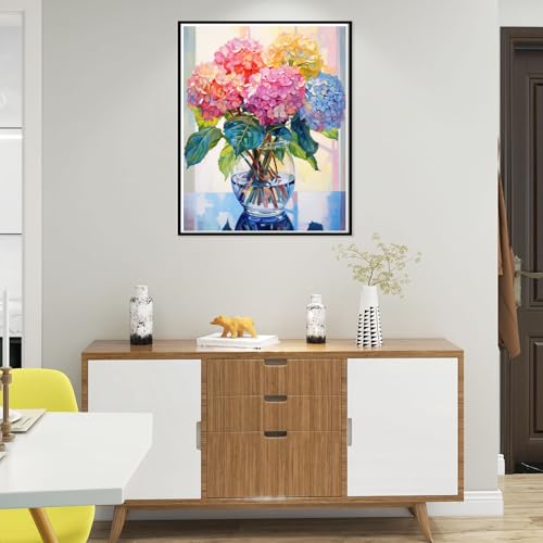 Flowers Square Drill Diamond Painting,Diamond Art Kits for Adults 12x16in | Square Diamond Painting Kits for Adults,DIY Diamond Art Square Drill and Crafts for Gifts and Home Wall Decor - color: Hydrangea, size: 12x16inch(Square diamond painting)