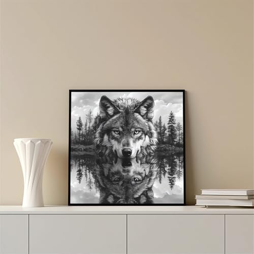 Xoaoes Wolf Diamond Art Kits for Adults, 5D Animal Diamond Painting Kits | DIY Gem Painting, Crafts for Adults, Diamond Art Paintings Kit, Full Drill Diamond Dot for Home Wall Decor 14 X 14 Inch - color: CM041