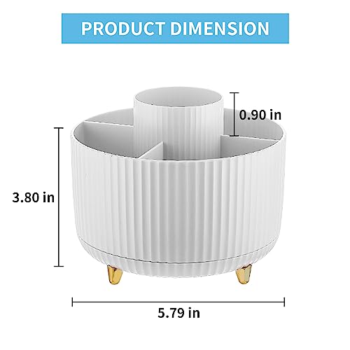 Marbrasse Desk Organizer, 360-Degree Rotating Pen Holder, Desk Organizers and Accessories with 5 Compartments Pencil Holder, Art Supply Storage Box Caddy for Office, Home(White) - color: White