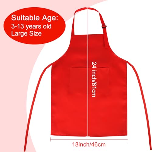 10 Pack Kids Apron Adjustable Children Apron with 2 Pockets Children Chef Painting Aprons for Cooking Baking Painting Crafts Making (Red) - color: Red